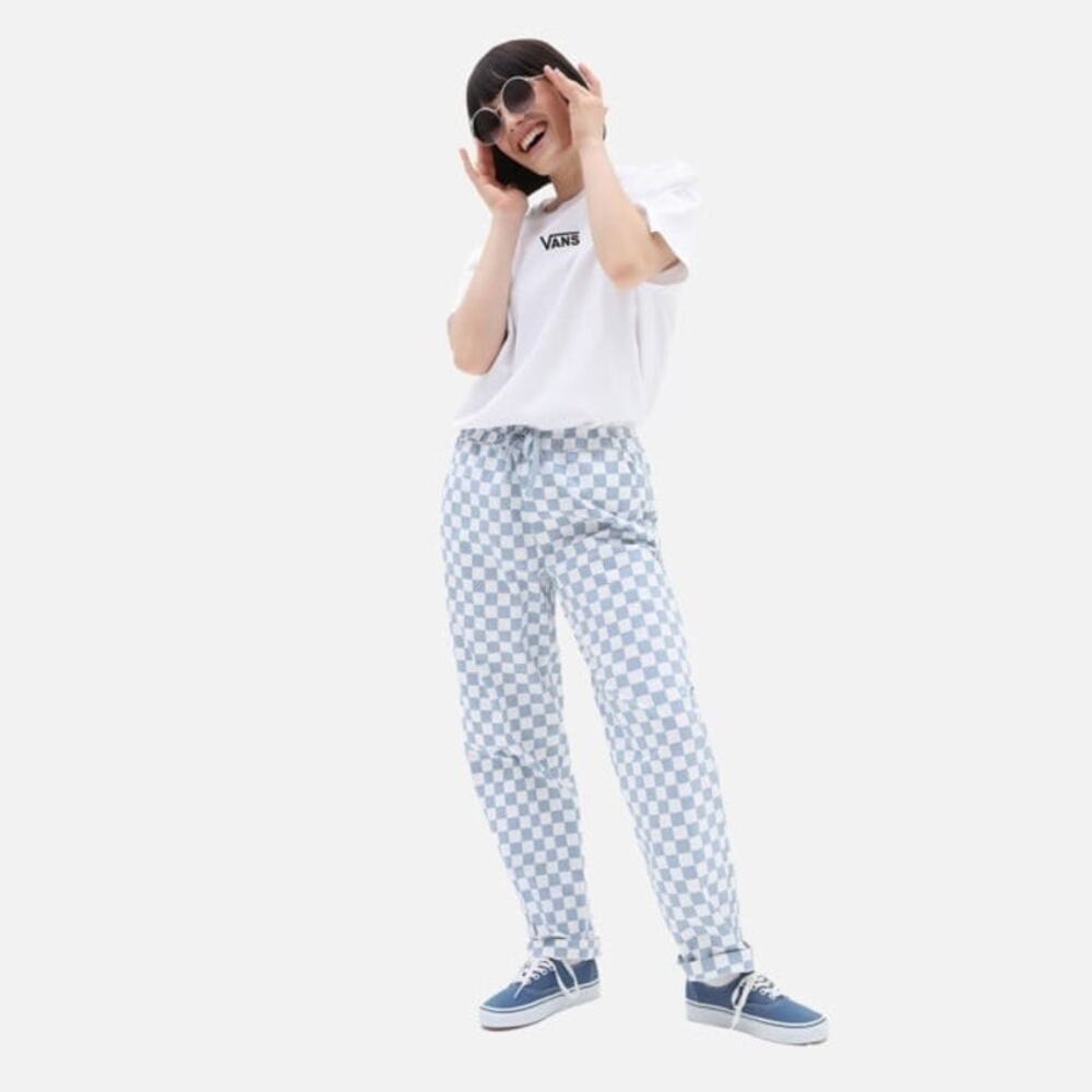 Vans Range Elastic Relaxed Fit Checkered Blue White Pants Women’s Size Medium